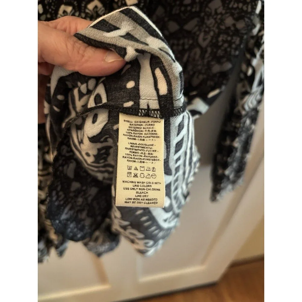 Free People Size 6 Black White Boho Tunic Dress Long Sleeve Keyhole Top